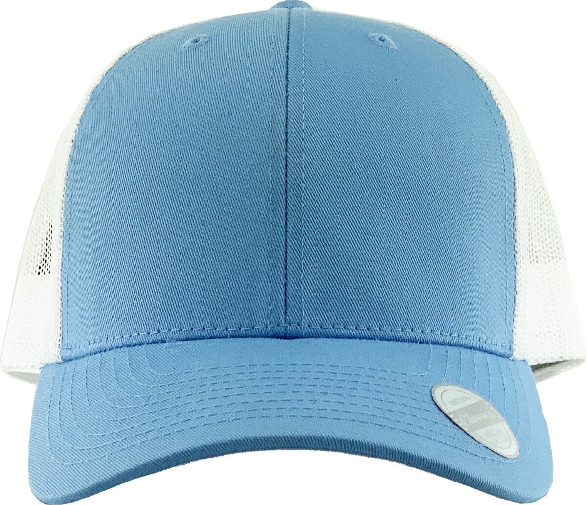Sky Blue White Two Tone Classic 6 Panel Trucker Mesh Snapback Front View